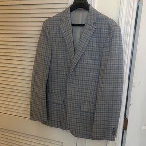 Tommy Hilfiger Gray Plaid Blazer with Blue Accents
